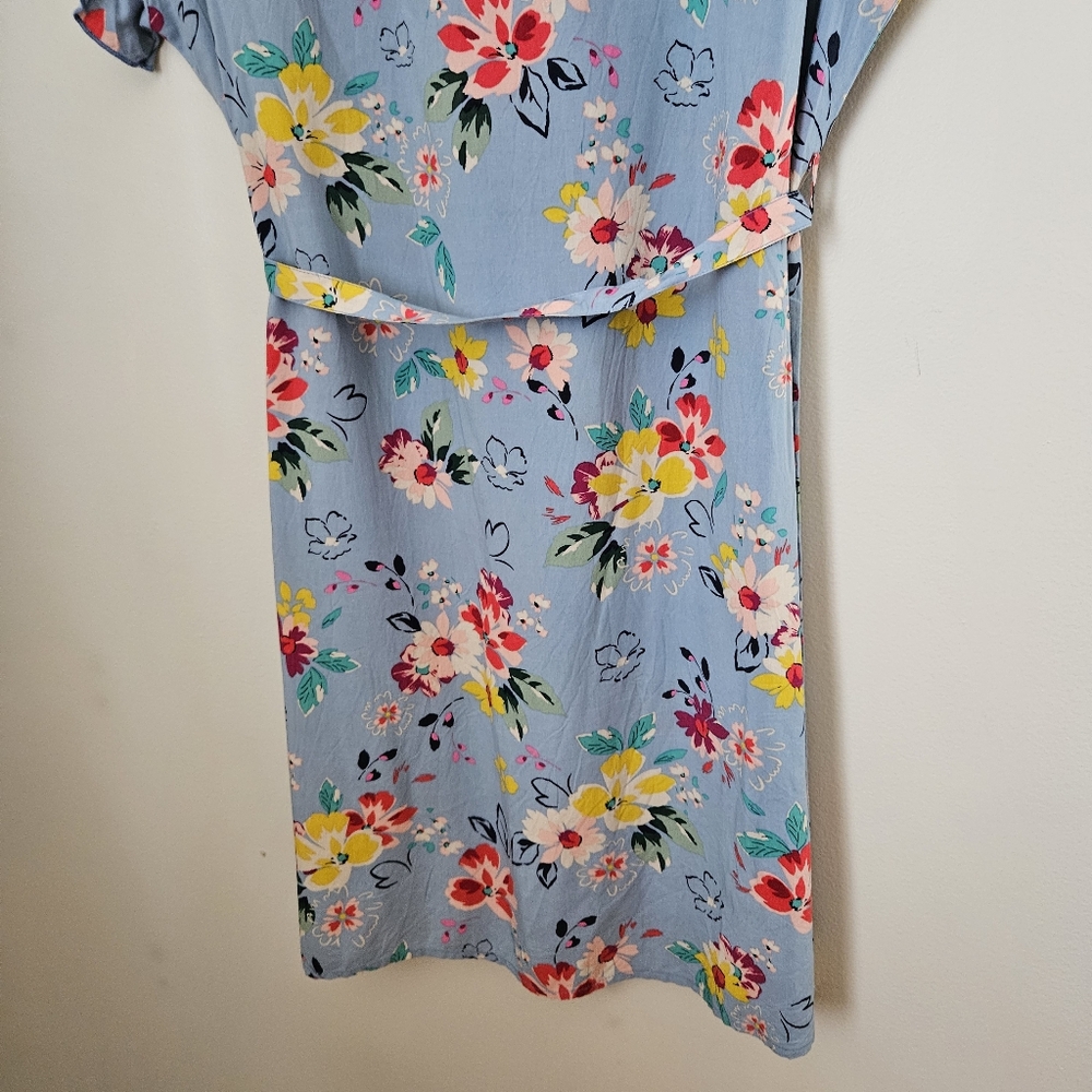 beachlunchlounge Floral Blue Shift Dress Belt Mini Short Sleeve Casual Large - Picture 8 of 13